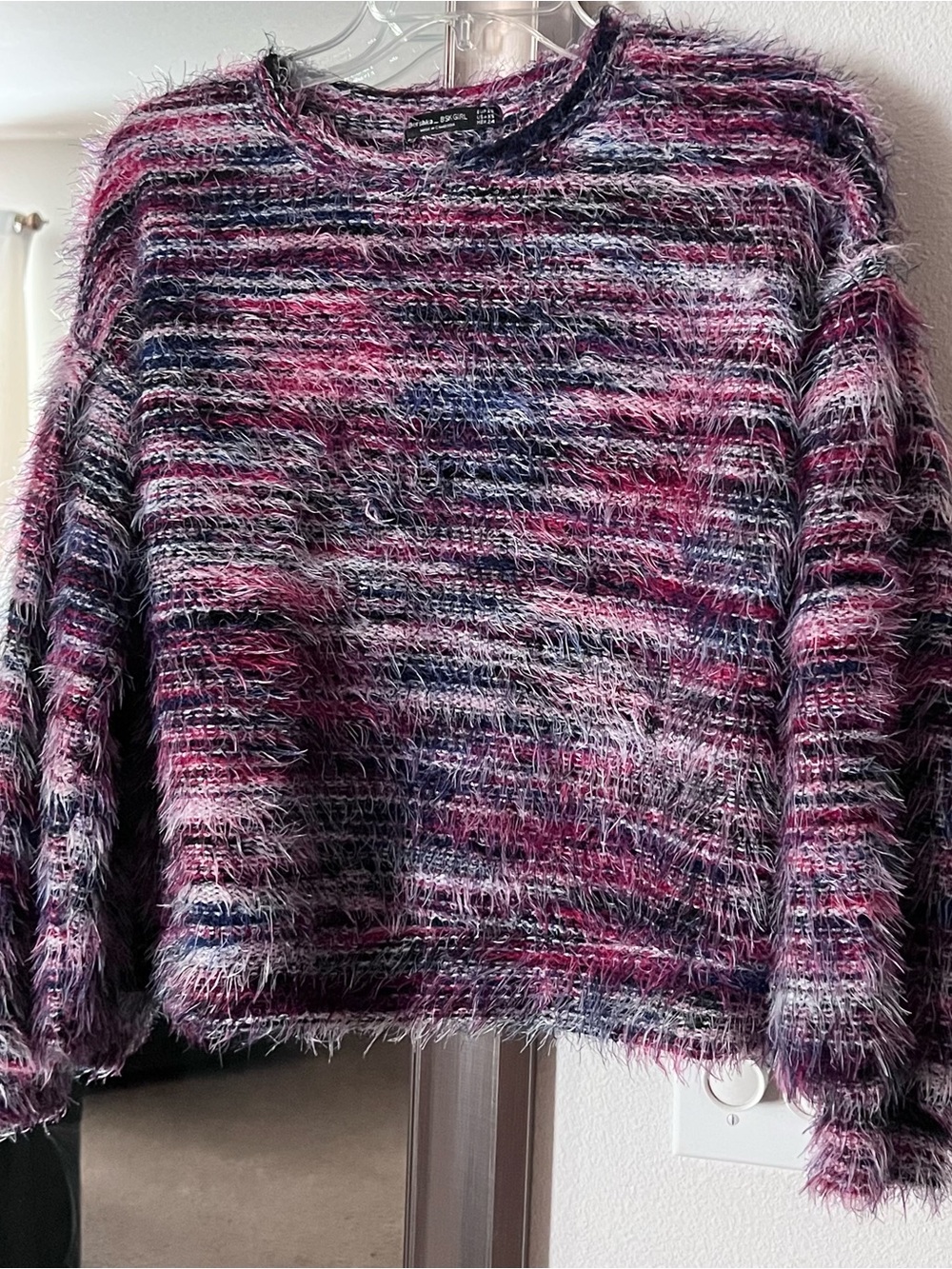 Bershka Eyelash Striped Crewneck Sweater in Red and Navy XS